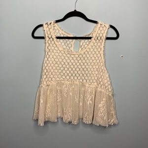 FREE PEOPLE CREAM LACE PEPLUM TOP